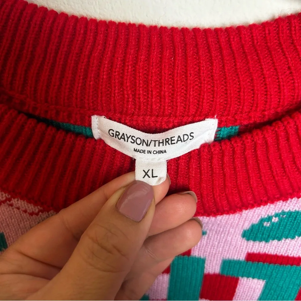 Santa Baby pink and red checkered Christmas sweater by Grayson Threads size: XL - Picture 7 of 9